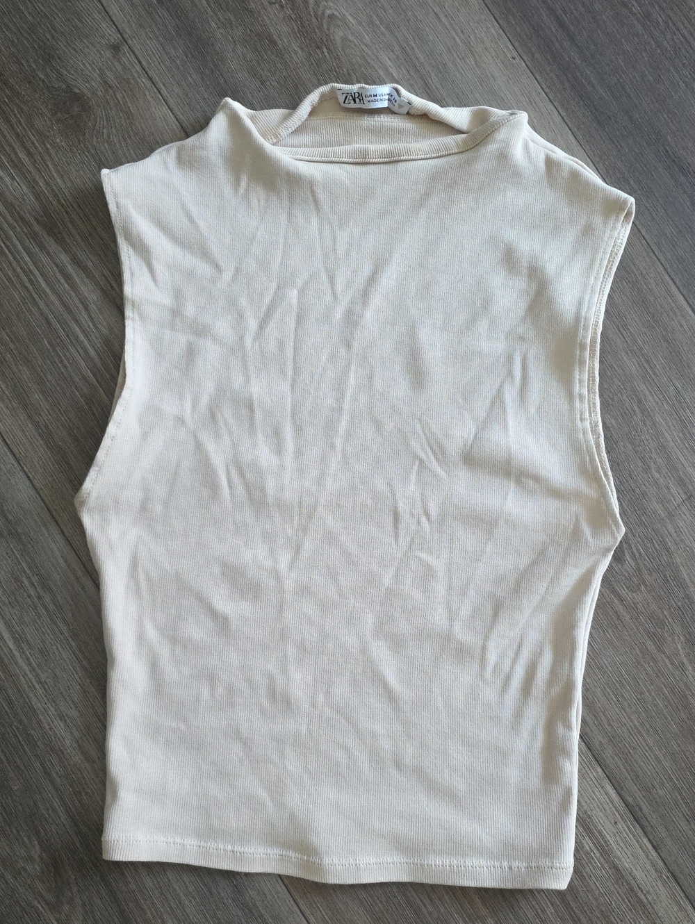 Zara Cream Sleeveless Ribbed Mock Neck Tank